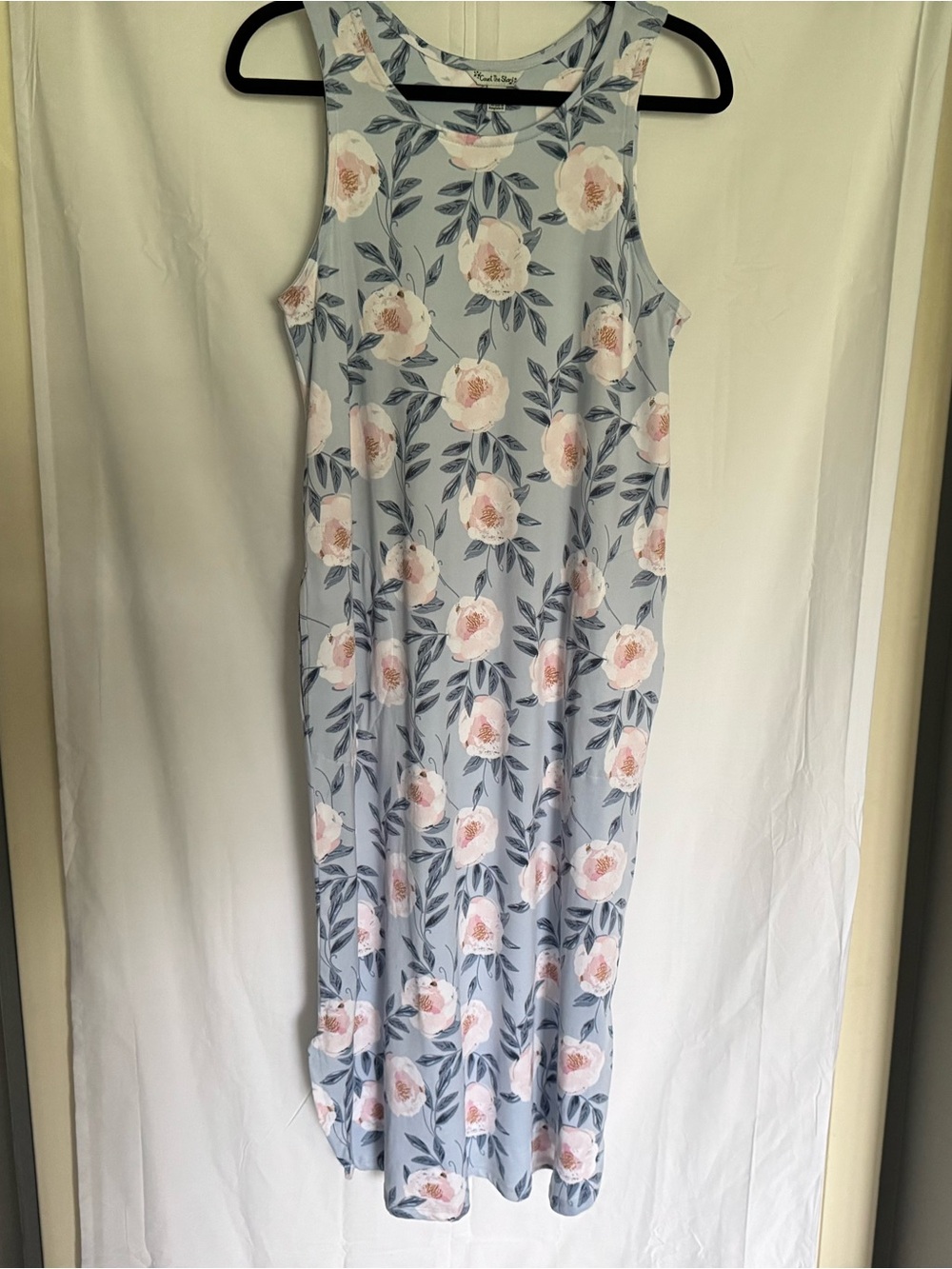 Count the Stars Floral Maxi Dress‎ Sleeveless Lounge Nightgown Blue Pink Size M